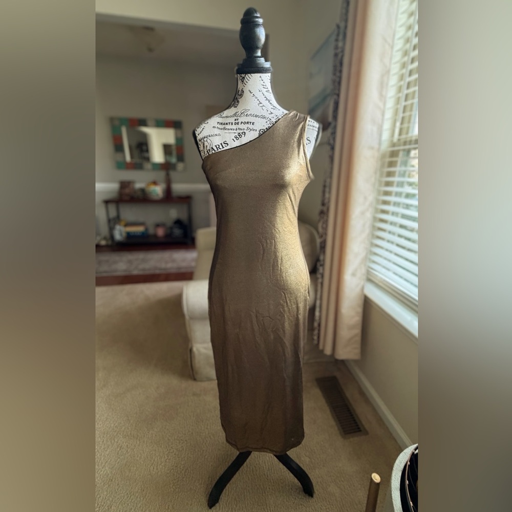 Never worn Fashion Nova Metallic Gold One-Shoulder Dress